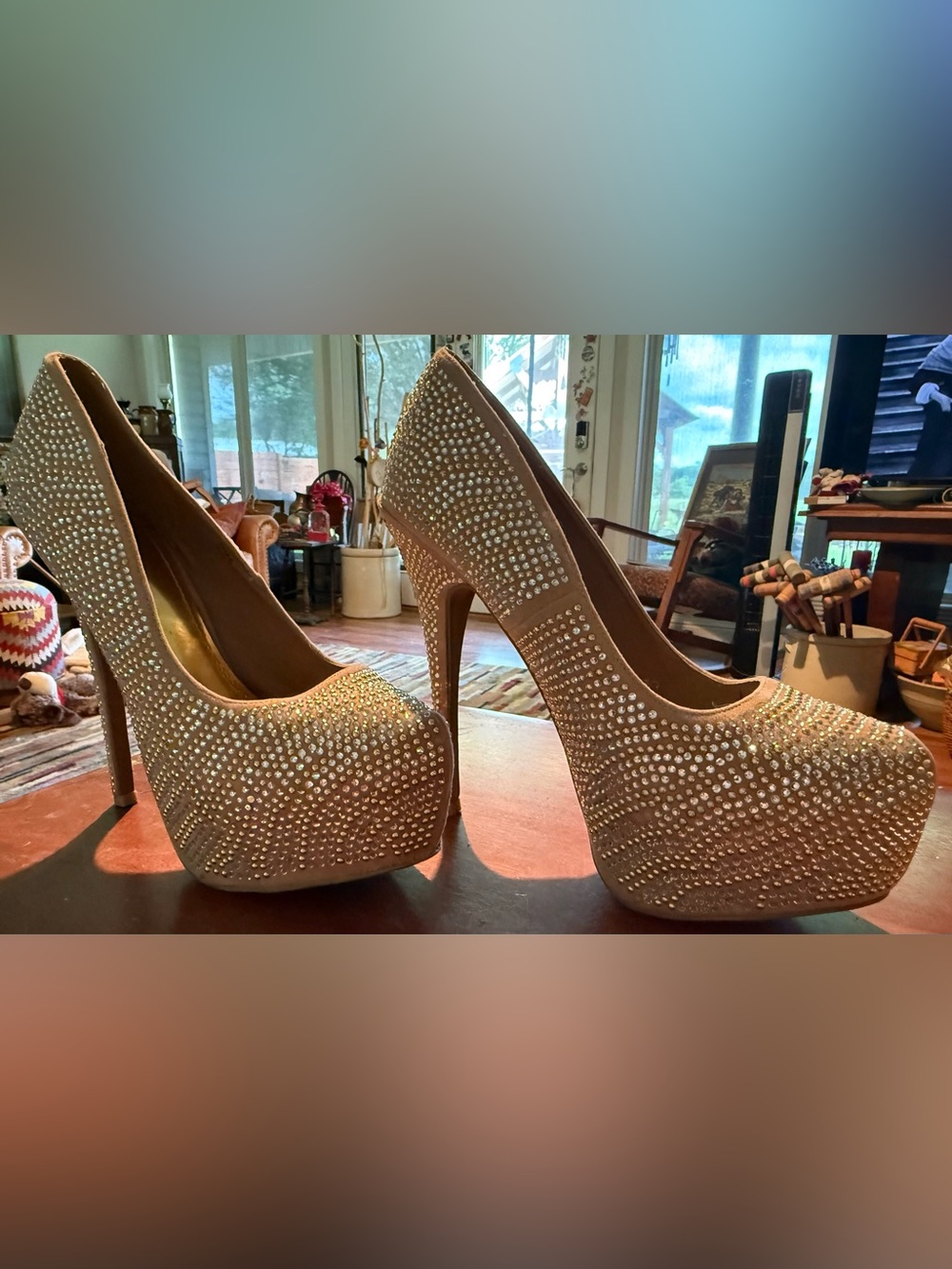 Scene Weaver Nude Rhinestone Platform Stiletto Pumps